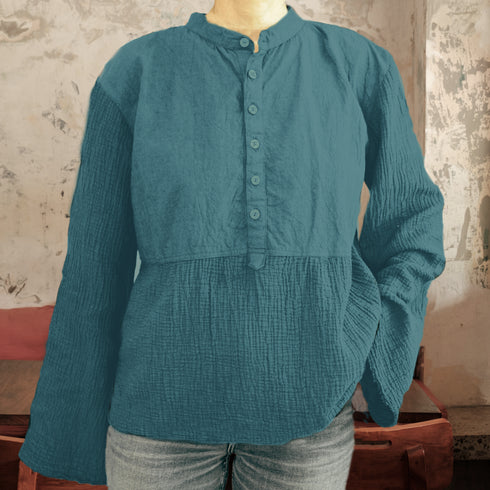 Bluza pentru dama din muselina in combinatie cu panza topita moale din bumbac